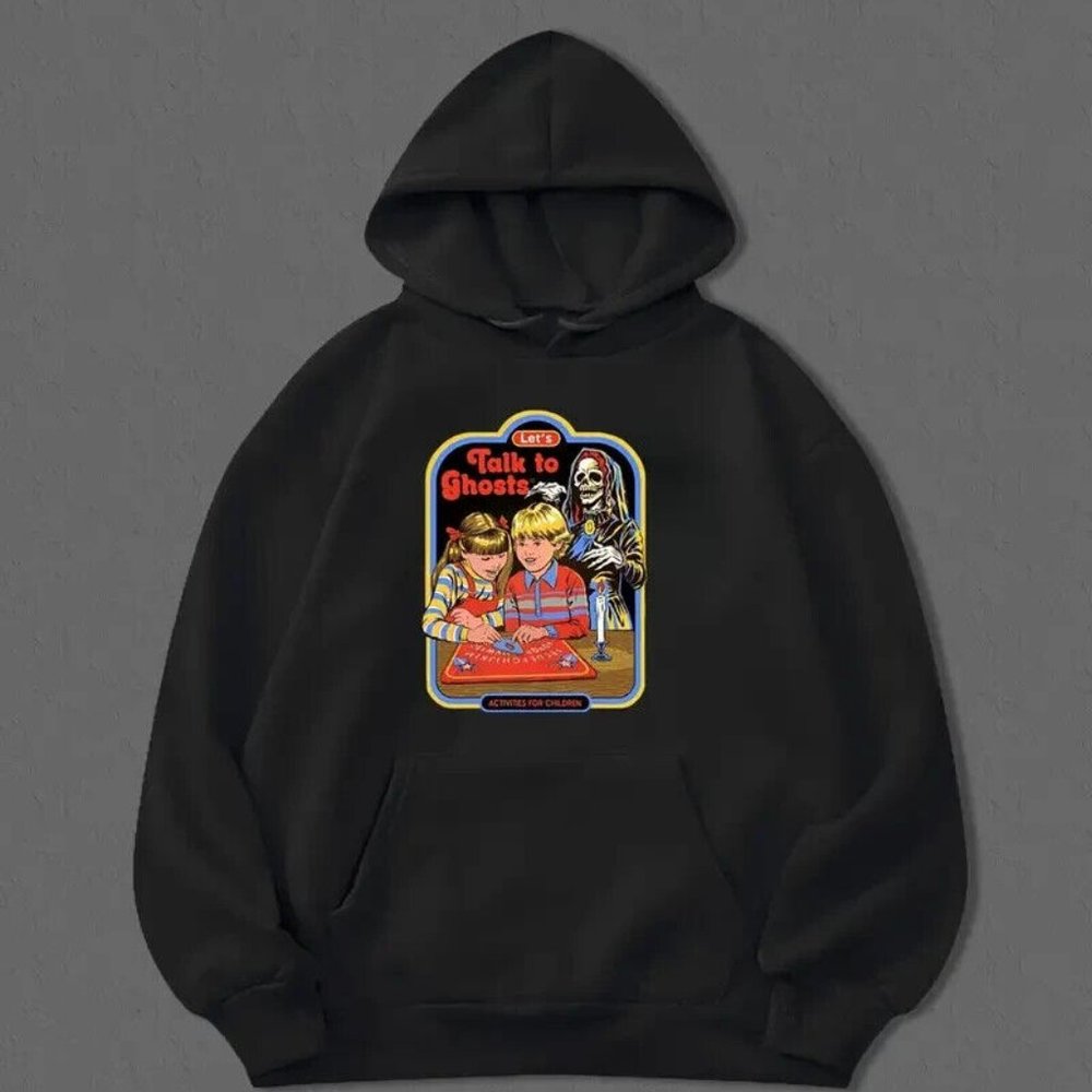 New Retro Style Let's Talk To Ghosts Print, Hoodie Unisex,Graphic Hoodie-M-Black - Picture 6 of 6
